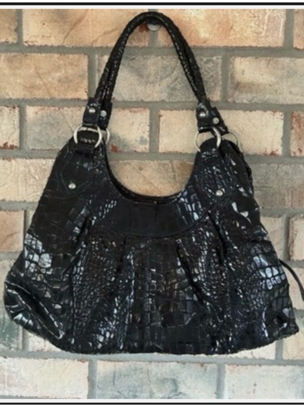 Mondani New York Black Snakeskin Print Shoulder Bag Handbag Purse